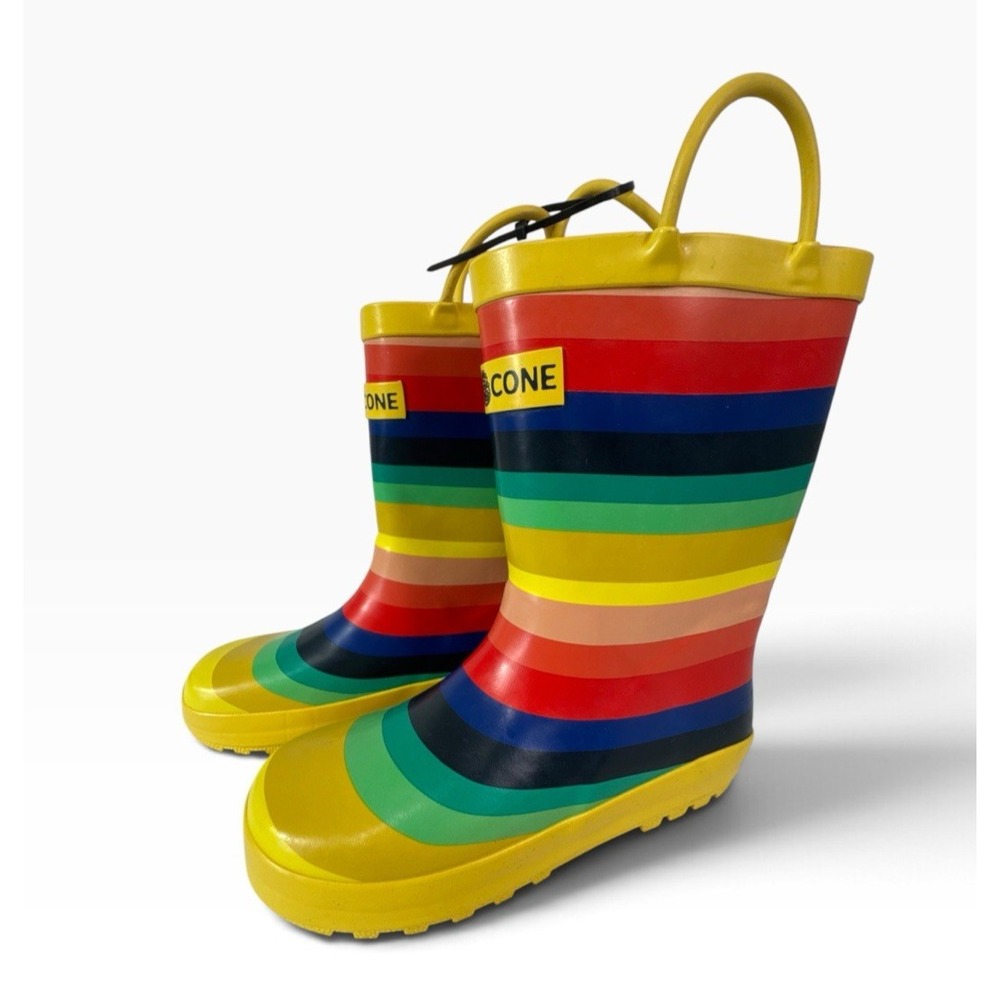 LoneCone Unisex Kids 2 (Ages 8+ ) Rainboots Chasing Rainbows Striped NWOB